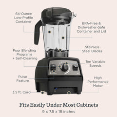 Vitamix Propel Series 750 Blender with Four Blending Programs, Self-Cleaning Program, Professional-Grade Blender for Smoothies, Soups and More, Stainless-Steel Blades, 64 Oz Container, Slate