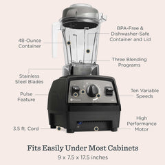 Vitamix Propel Series 510 Blender with Three Blending Programs, Professional-Grade Blender for Smoothies and More, Stainless-Steel Blades, Self-Cleaning Kitchen Appliance, 48 Oz Container, Black
